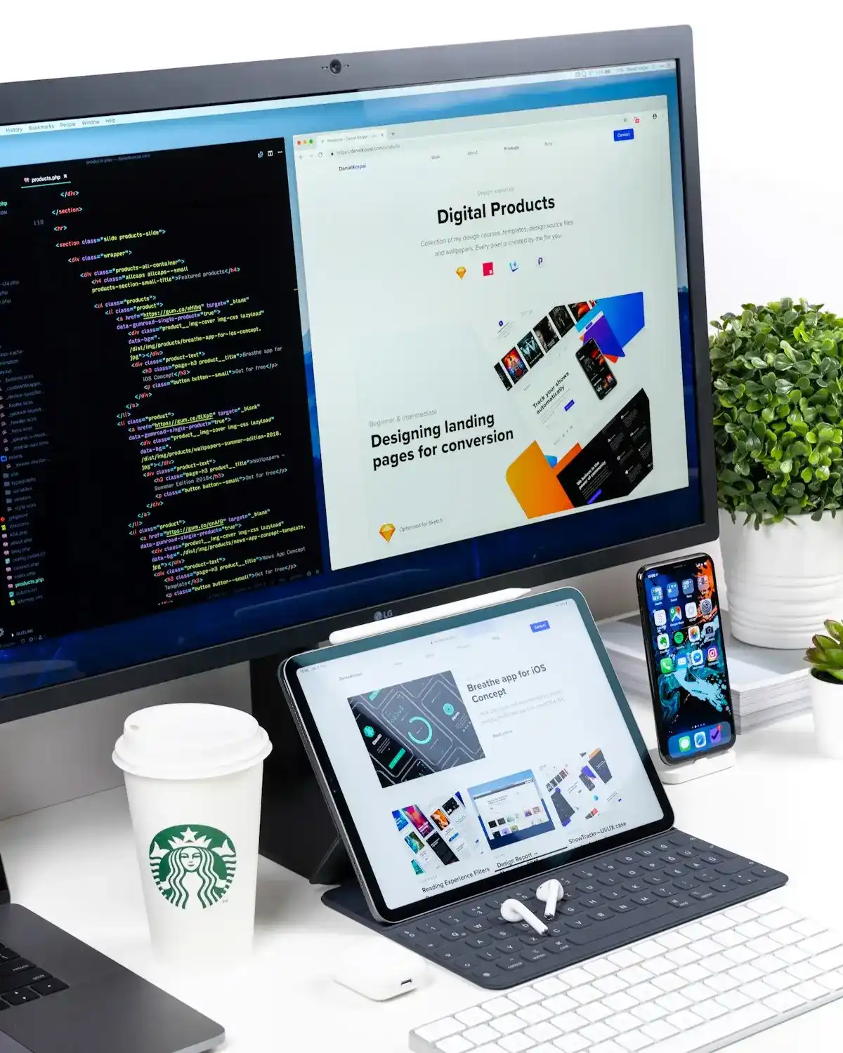 Code editor with a website layout in progress