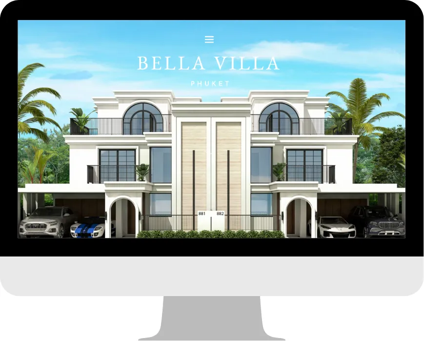 Bella Villa website homepage mockup on a monitor
