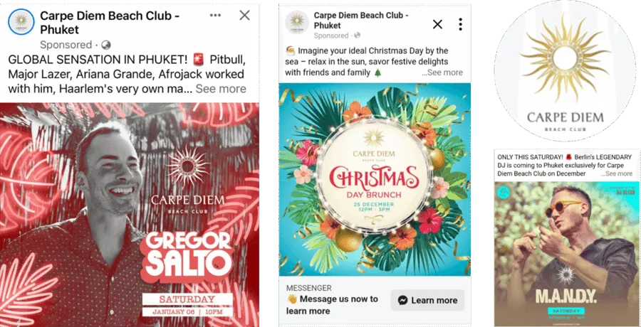 Facebook promo collage — Gregor Salto, Christmas Day Brunch and M.A.N.D.Y. events