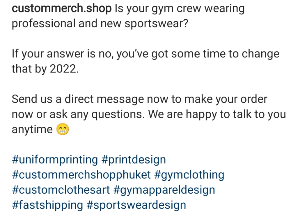 Custom Merch Shop Instagram post about gym sportswear uniforms