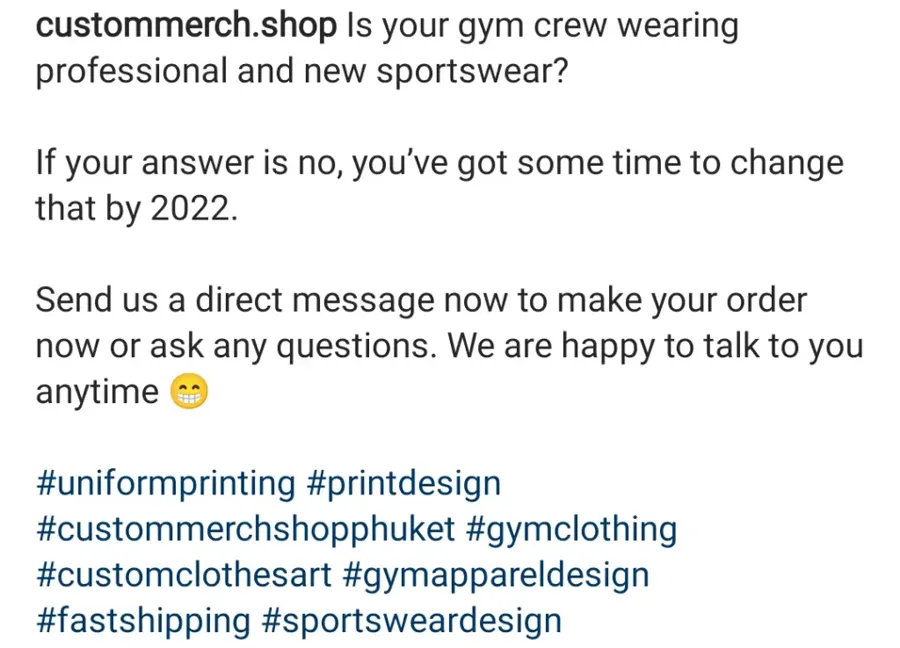 Gym sportswear promo caption — DM to order
