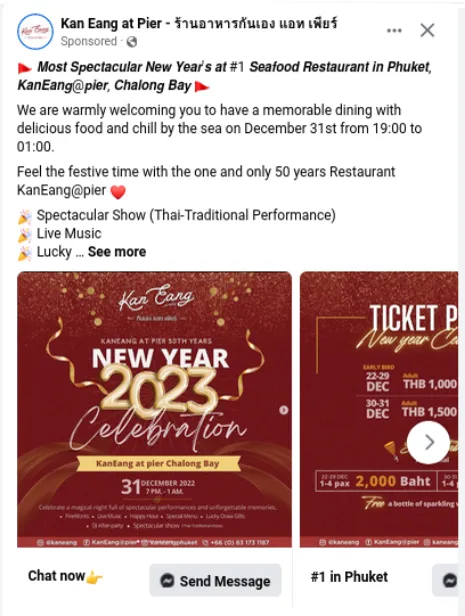 New Year 2023 Celebration flyer at Chalong Bay with ticket prices