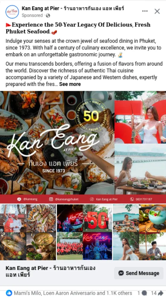 50-year legacy ad — seafood collage with 50th anniversary photos