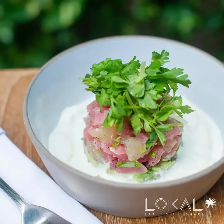 Tuna tartare with herbs and coconut cream