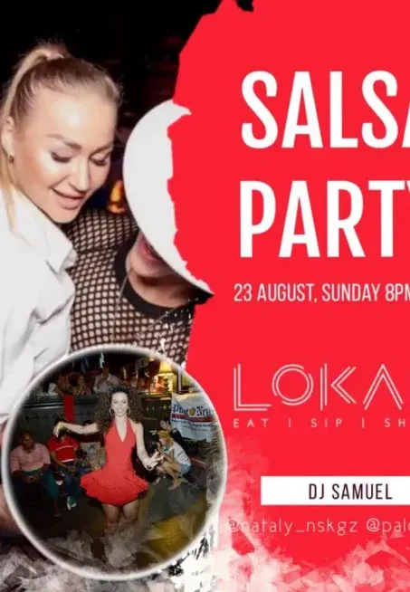 Salsa Party event flyer with DJ Samuel — 23 August