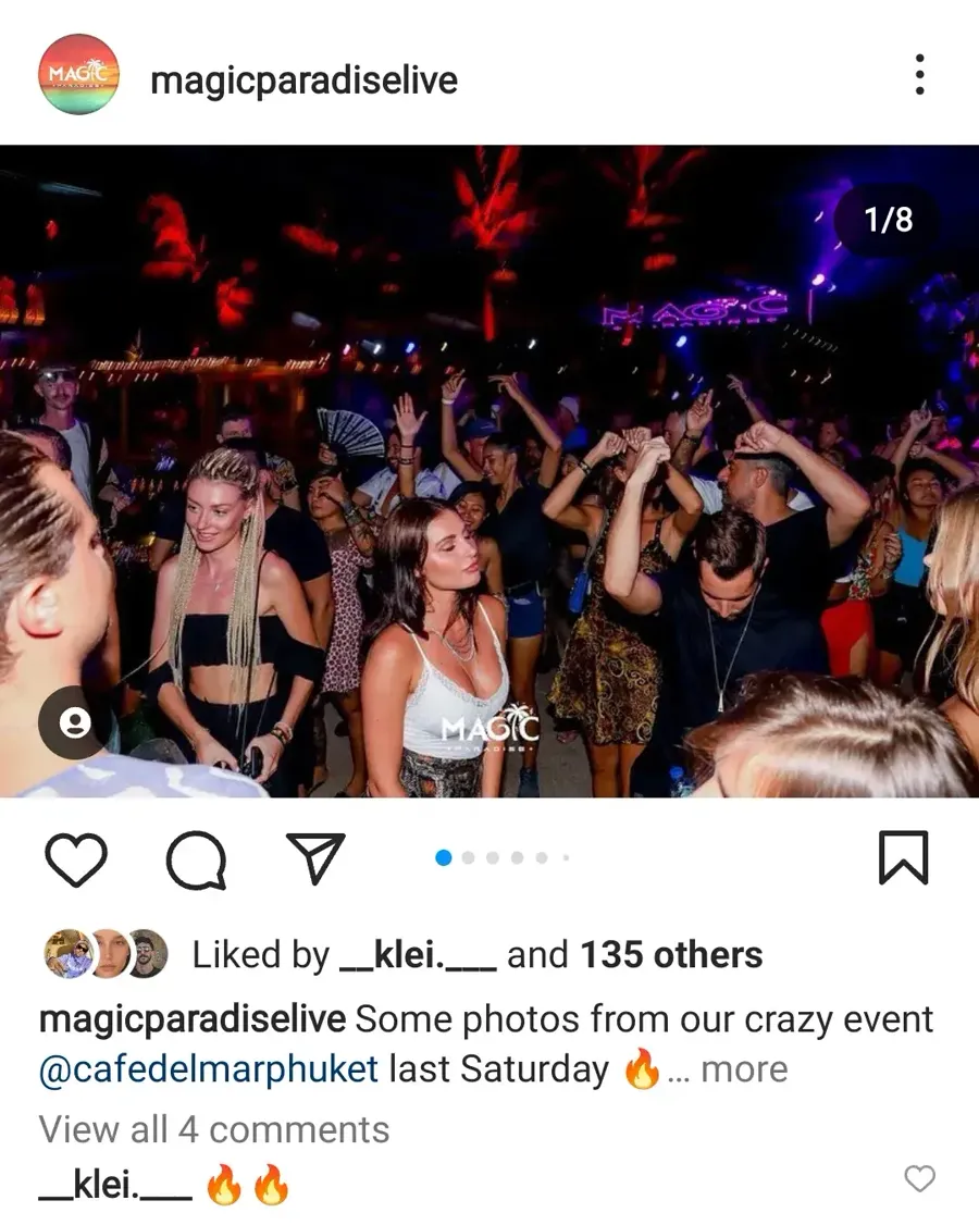 Party crowd at Café del Mar Phuket during a Magic Paradise event