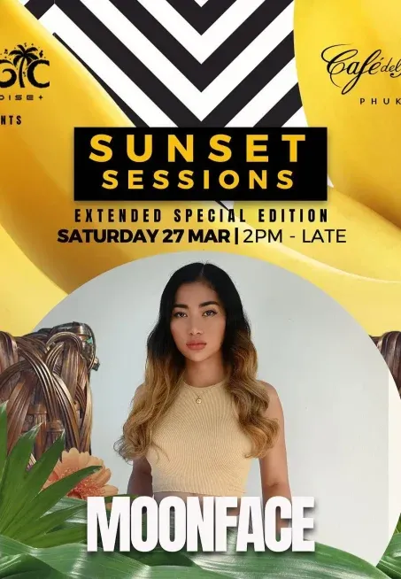 DJ Moonface announcement flyer for Sunset Sessions
