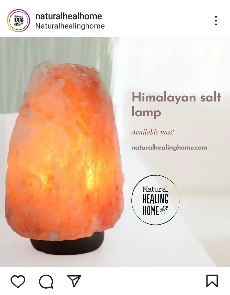 Himalayan salt lamp product promo — available now at naturalhealinghome.com