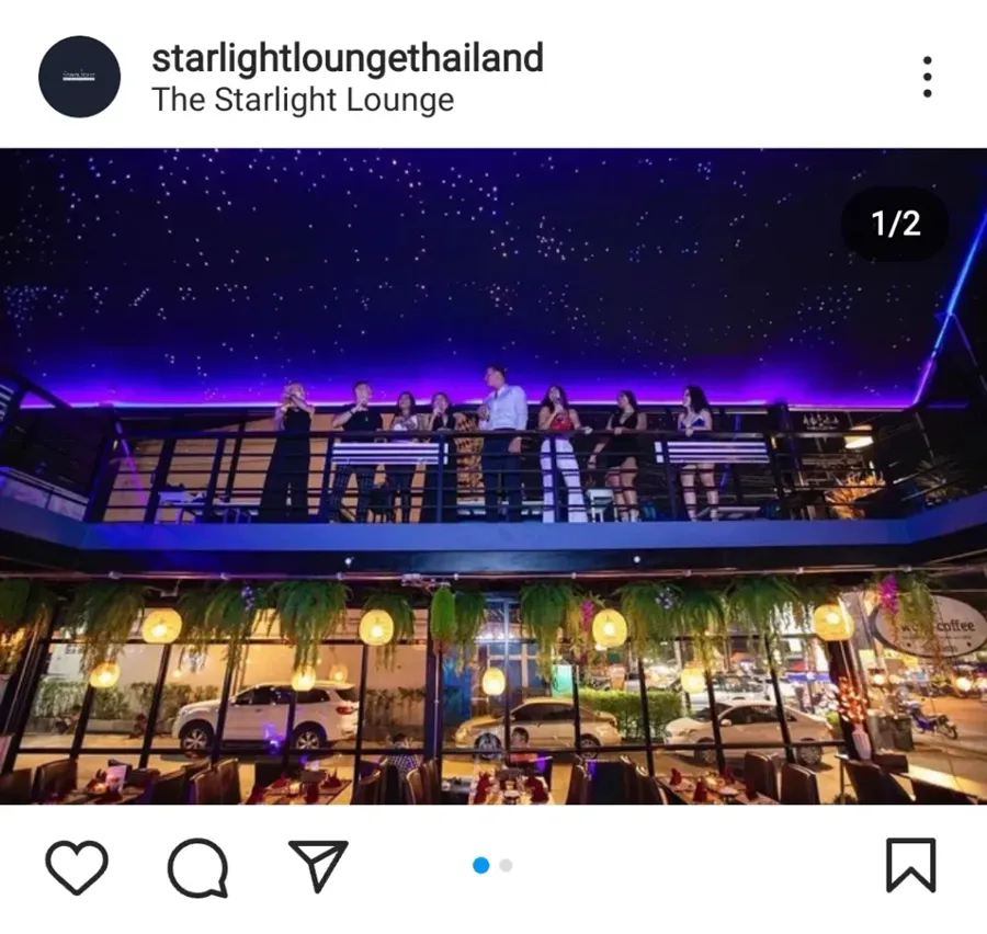 Guests on the balcony under the starry-sky ceiling