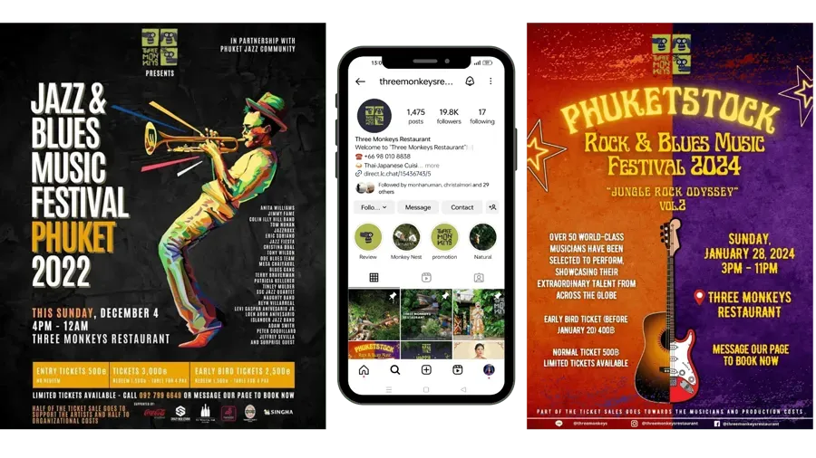 Festival posters collage — Jazz & Blues Phuket 2022 and Phuketstock 2024